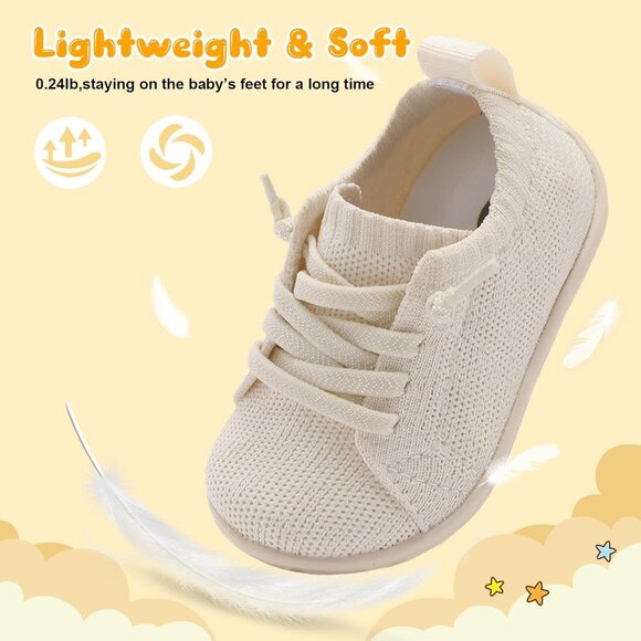 Infant Solidbeige Knit Lightweight Slip On Breathable Barefoot  Soft Sock Shoes - Picture 4 of 6